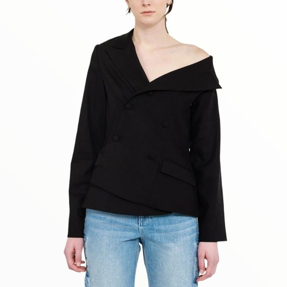 RtA Teodora Asymmetric Blazer in Black Jacket Revolve Tencel Women's Size XXS